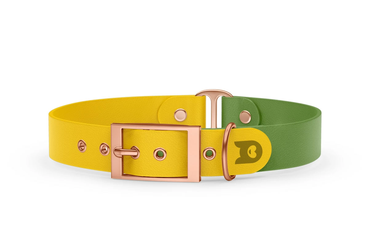 Duo-Halsband für Hunde: Gelb & Oliv mit Rosegold-Komponenten