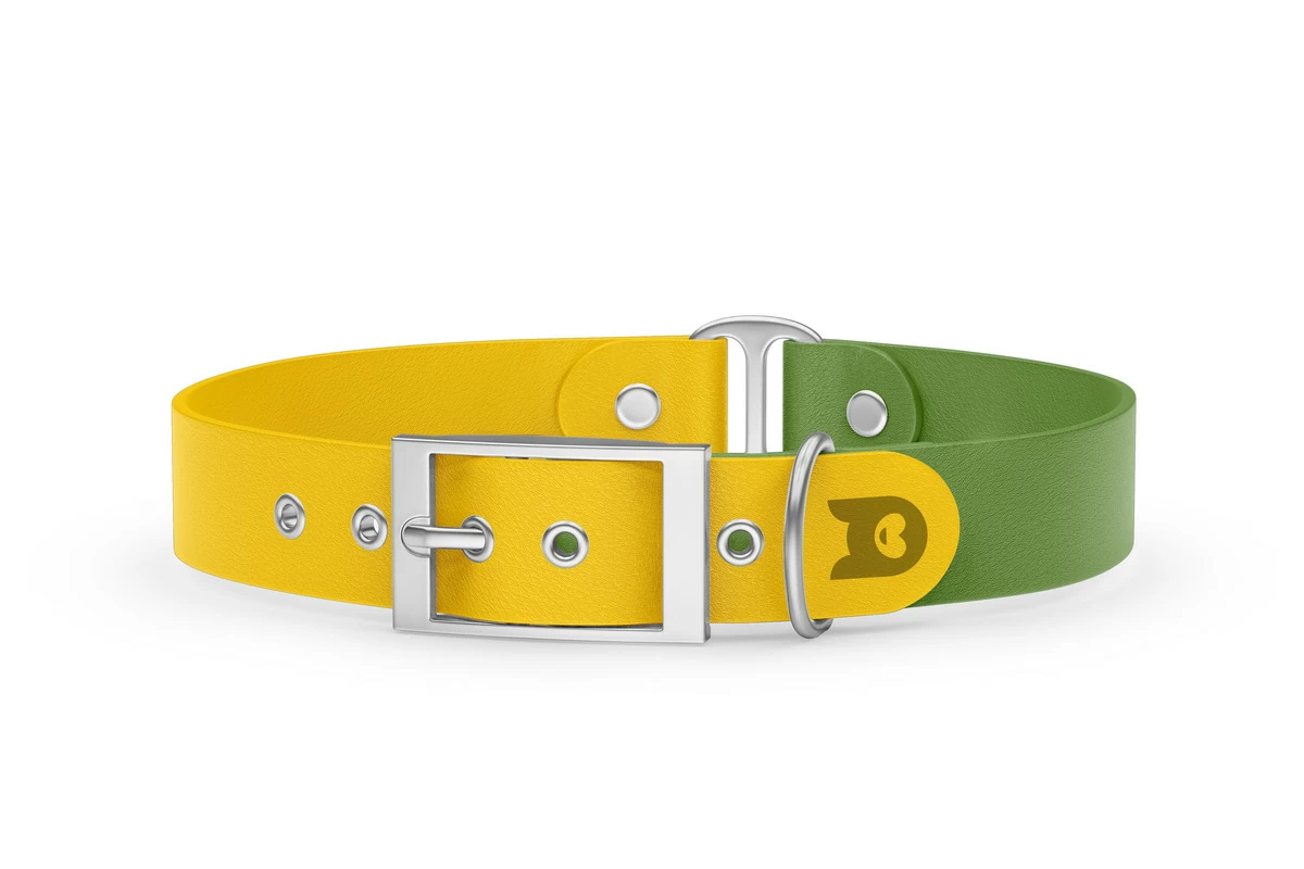 Duo-Halsband für Hunde: Gelb & Oliv mit Silber-Komponenten