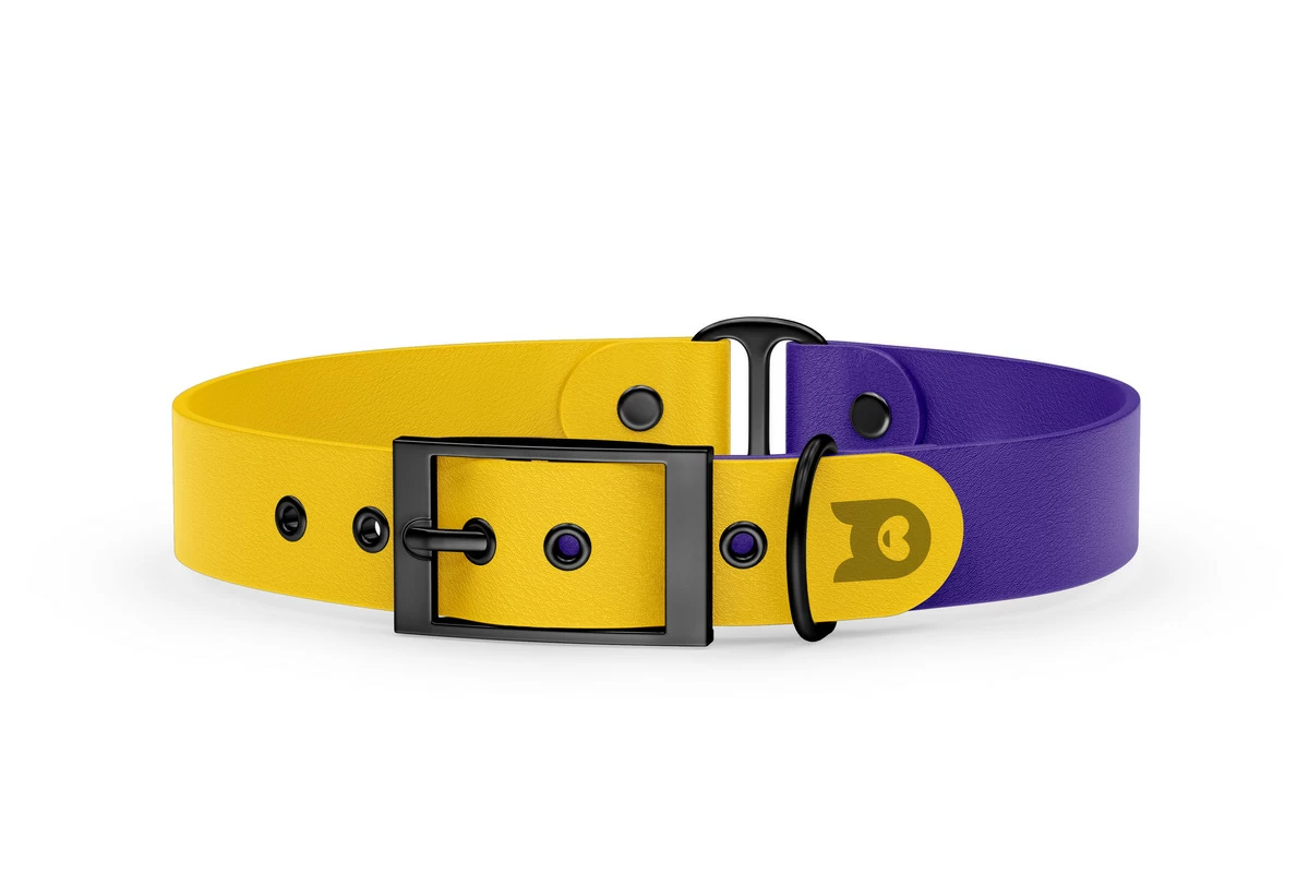 Duo-Halsband für Hunde: Gelb & Violett mit Schwarz-Komponenten