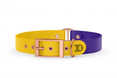 Duo-Halsband für Hunde: Gelb & Violett mit Rosegold-Komponenten