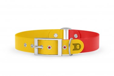 Duo-Halsband für Hunde: Gelb & Rot mit Silber-Komponenten