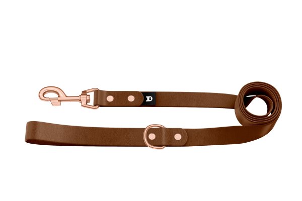 Basis-Leine für Hunde: Dunkelbraun mit Komponenten aus Rosegold