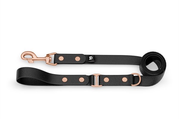 Duo-Leine für Hunde: Schwarz & Schwarz mit Komponenten aus Rosegold