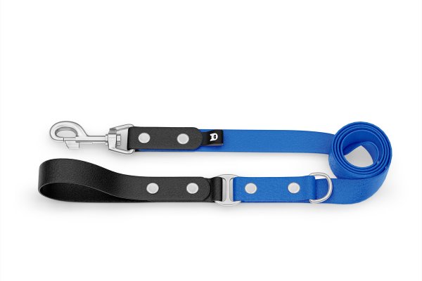 Duo-Leine für Hunde: Schwarz & Blau mit Komponenten aus Silber