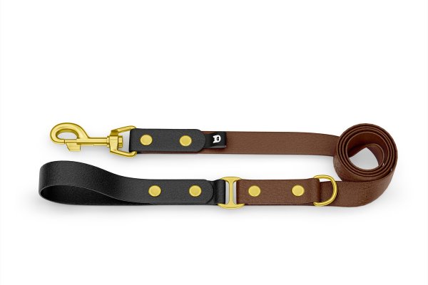 Duo-Leine für Hunde: Schwarz & Dunkelbraun mit Komponenten aus Gold
