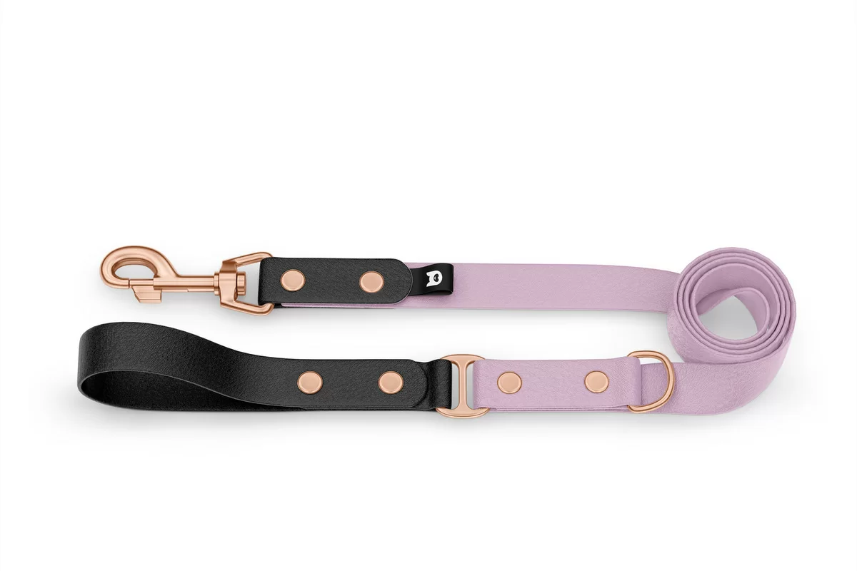 Duo-Leine für Hunde: Schwarz & Flieder mit Komponenten aus Rosegold
