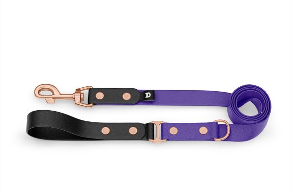Duo-Leine für Hunde: Schwarz & Violett mit Komponenten aus Rosegold