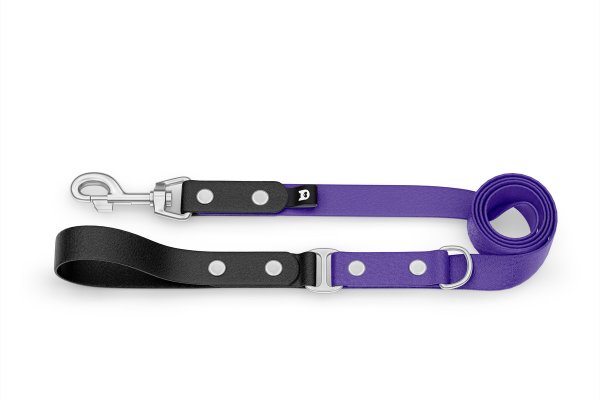Duo-Leine für Hunde: Schwarz & Violett mit Komponenten aus Silber
