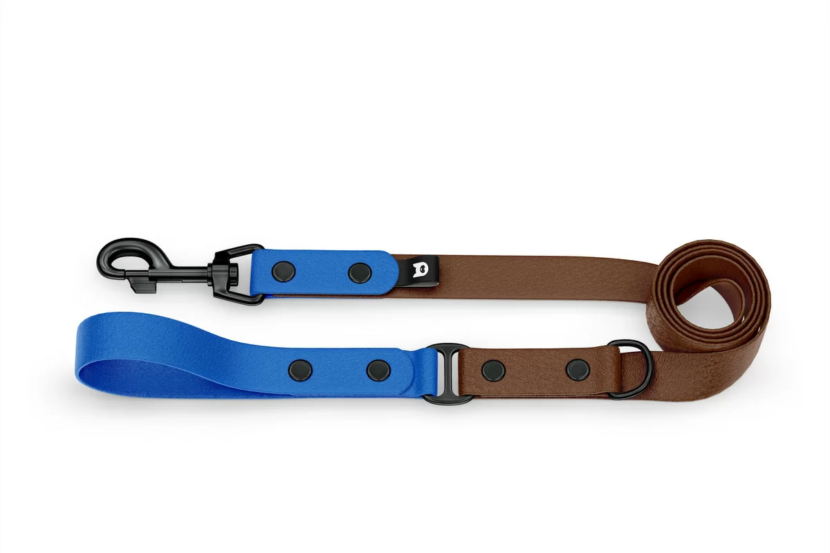 Duo-Leine für Hunde: Blau & Dunkelbraun mit Komponenten aus Schwarz