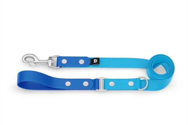 Duo-Leine für Hunde: Blau & Hellblau mit Komponenten aus Silber
