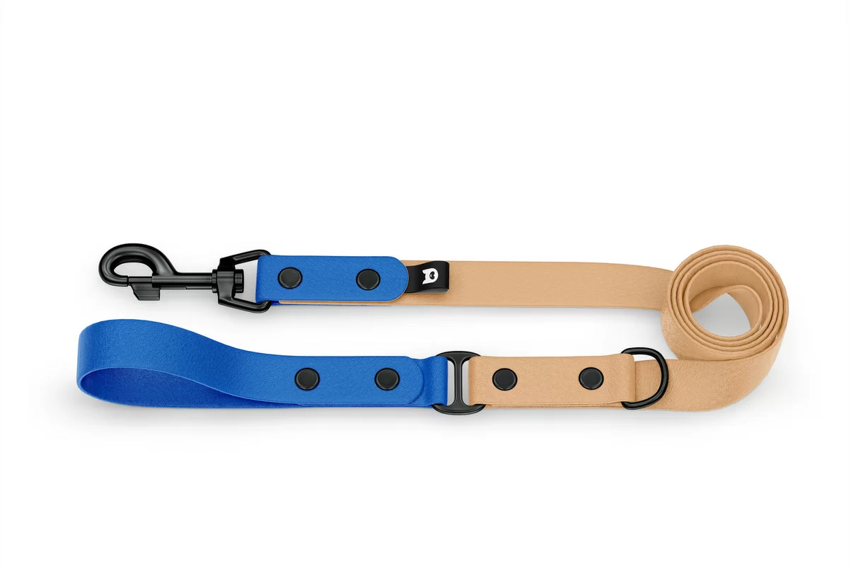 Duo-Leine für Hunde: Blau & Hellbraun mit Komponenten aus Schwarz