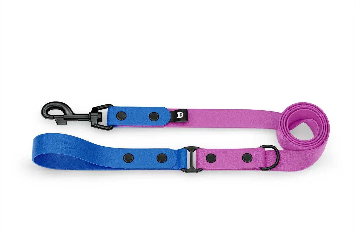 Duo-Leine für Hunde: Blau & Hellviolett mit Komponenten aus Schwarz