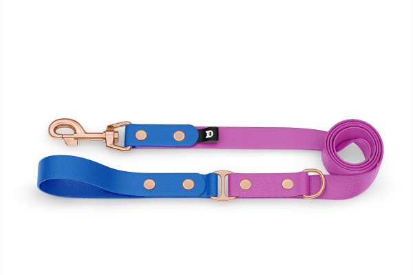 Duo-Leine für Hunde: Blau & Hellviolett mit Komponenten aus Rosegold