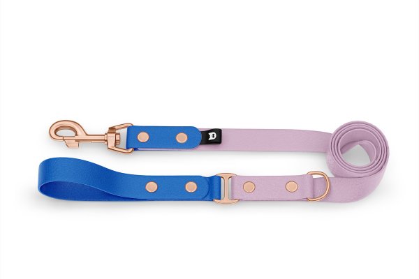 Duo-Leine für Hunde: Blau & Flieder mit Komponenten aus Rosegold