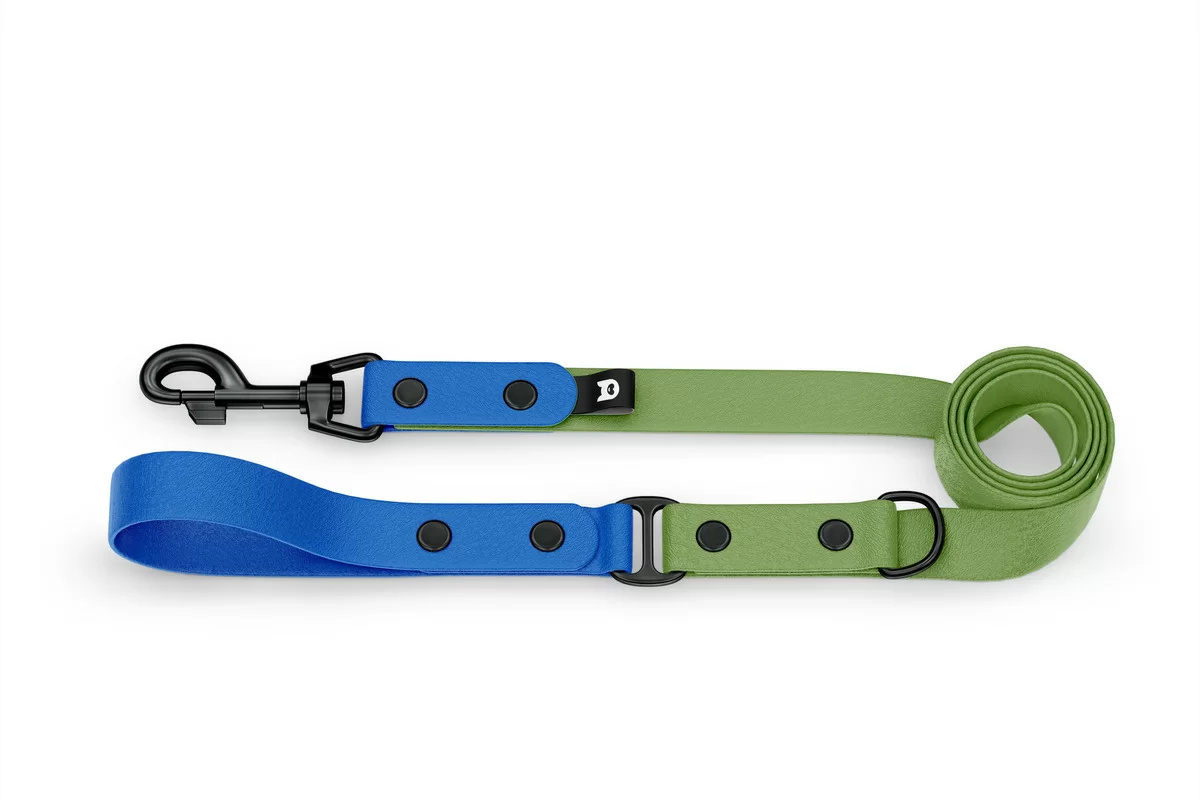 Duo-Leine für Hunde: Blau & Oliv mit Komponenten aus Schwarz
