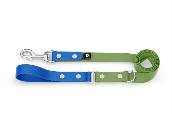 Duo-Leine für Hunde: Blau & Oliv mit Komponenten aus Silber
