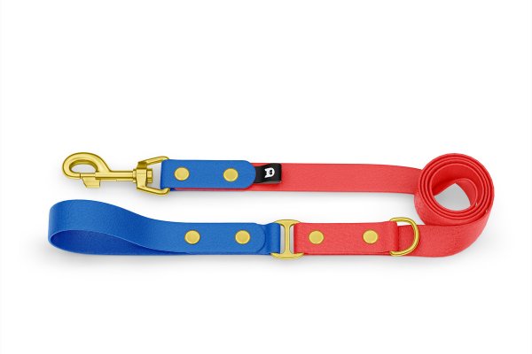 Duo-Leine für Hunde: Blau & Rot mit Komponenten aus Gold