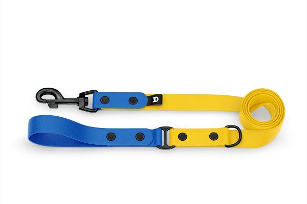Duo-Leine für Hunde: Blau & Gelb mit Komponenten aus Schwarz