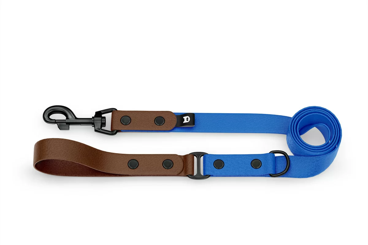 Duo-Leine für Hunde: Dunkelbraun & Blau mit Komponenten aus Schwarz