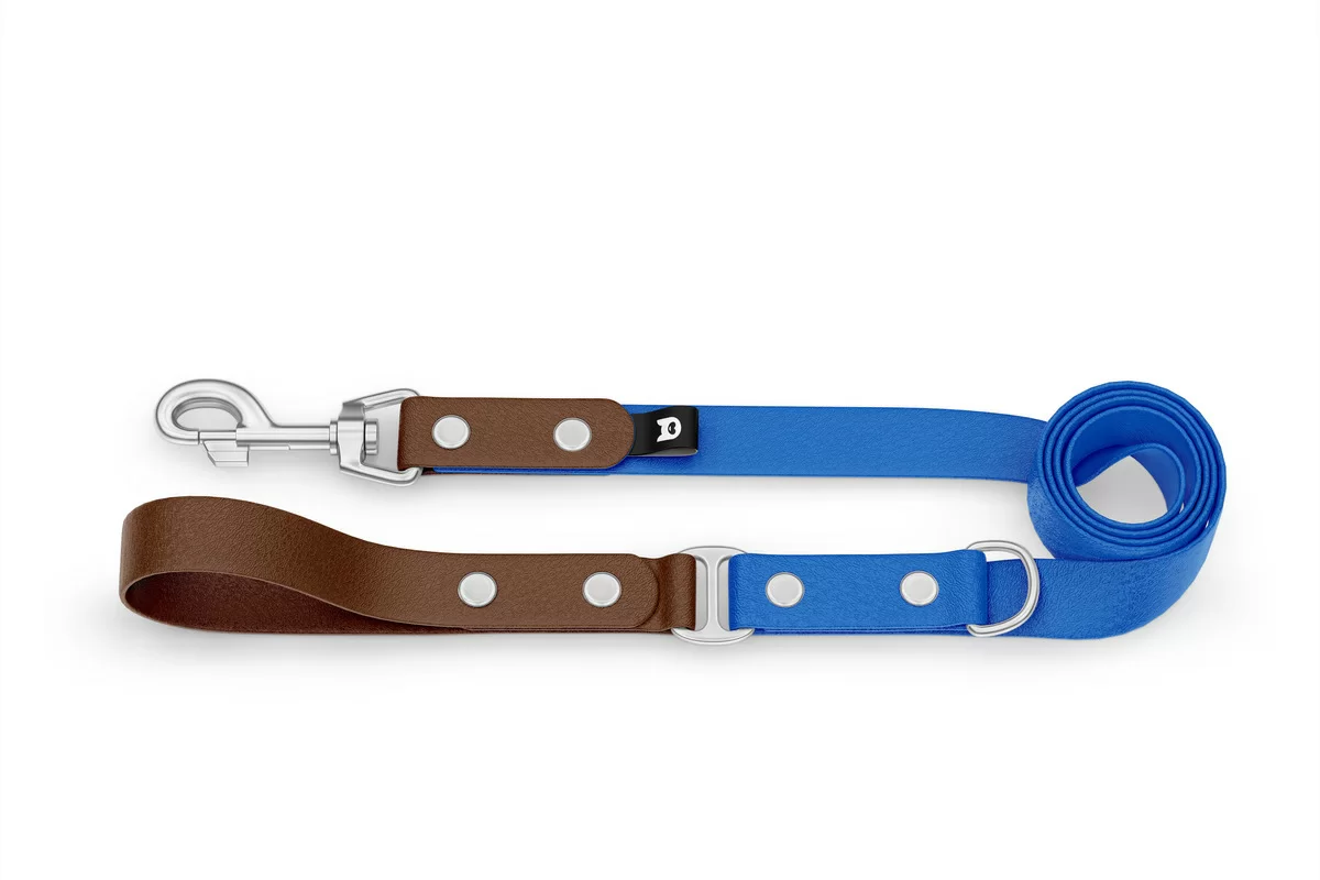 Duo-Leine für Hunde: Dunkelbraun & Blau mit Komponenten aus Silber