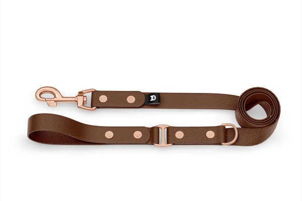 Duo-Leine für Hunde: Dunkelbraun & Dunkelbraun mit Komponenten aus Rosegold