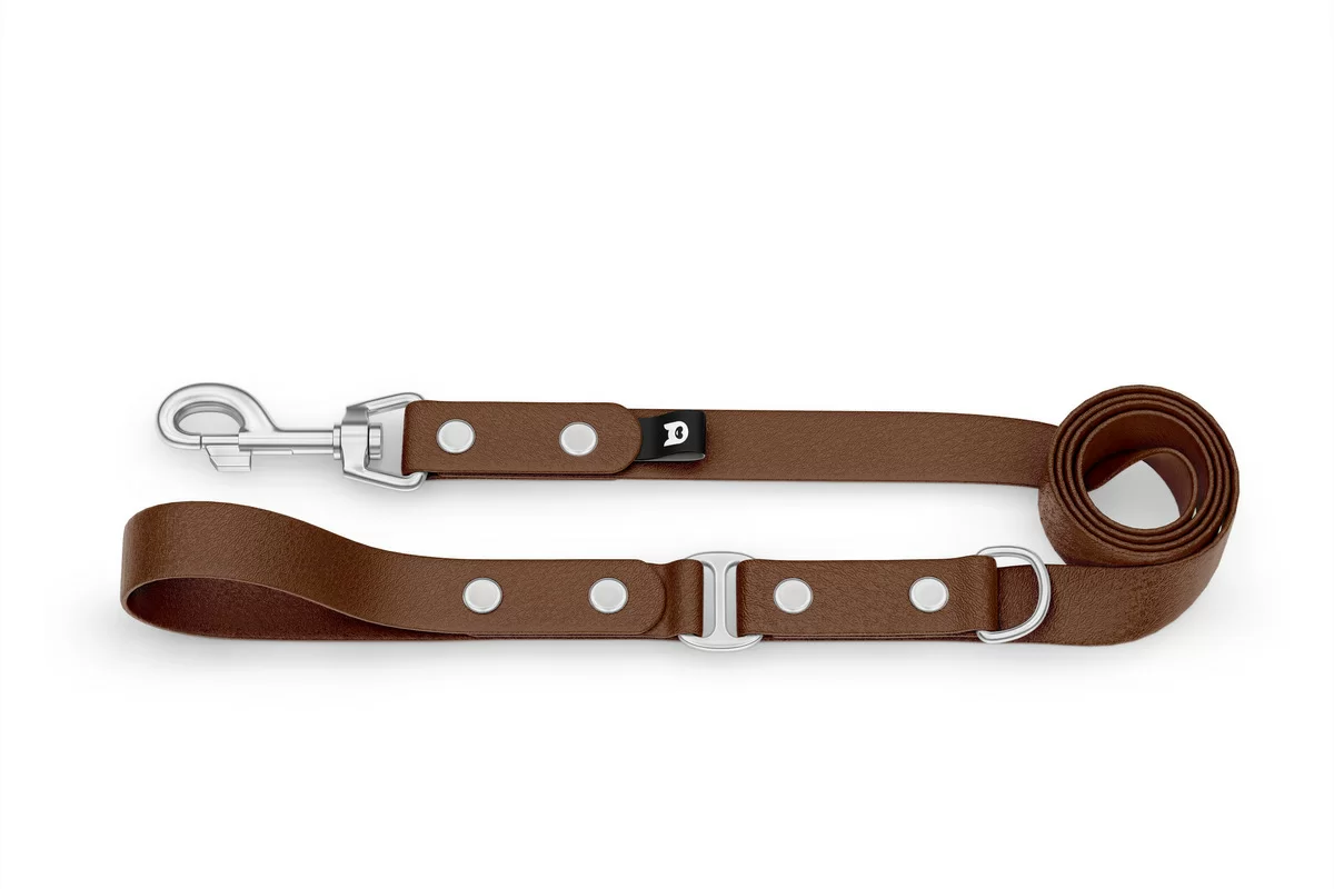Duo-Leine für Hunde: Dunkelbraun & Dunkelbraun mit Komponenten aus Silber