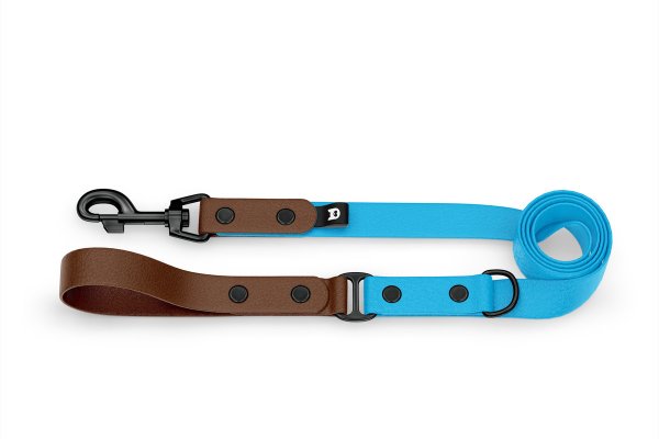 Duo-Leine für Hunde: Dunkelbraun & Hellblau mit Komponenten aus Schwarz