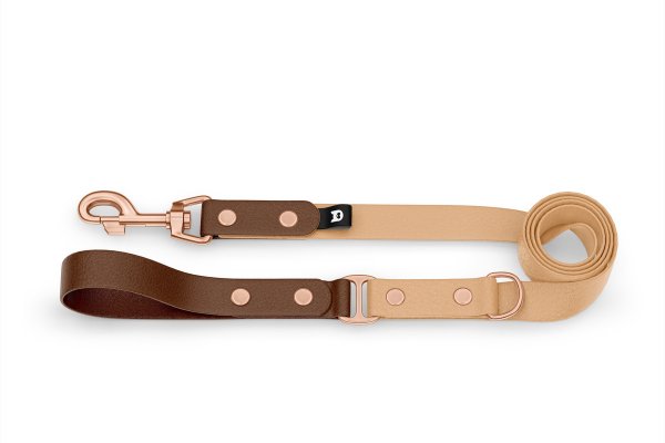 Duo-Leine für Hunde: Dunkelbraun & Hellbraun mit Komponenten aus Rosegold