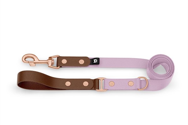Duo-Leine für Hunde: Dunkelbraun & Flieder mit Komponenten aus Rosegold