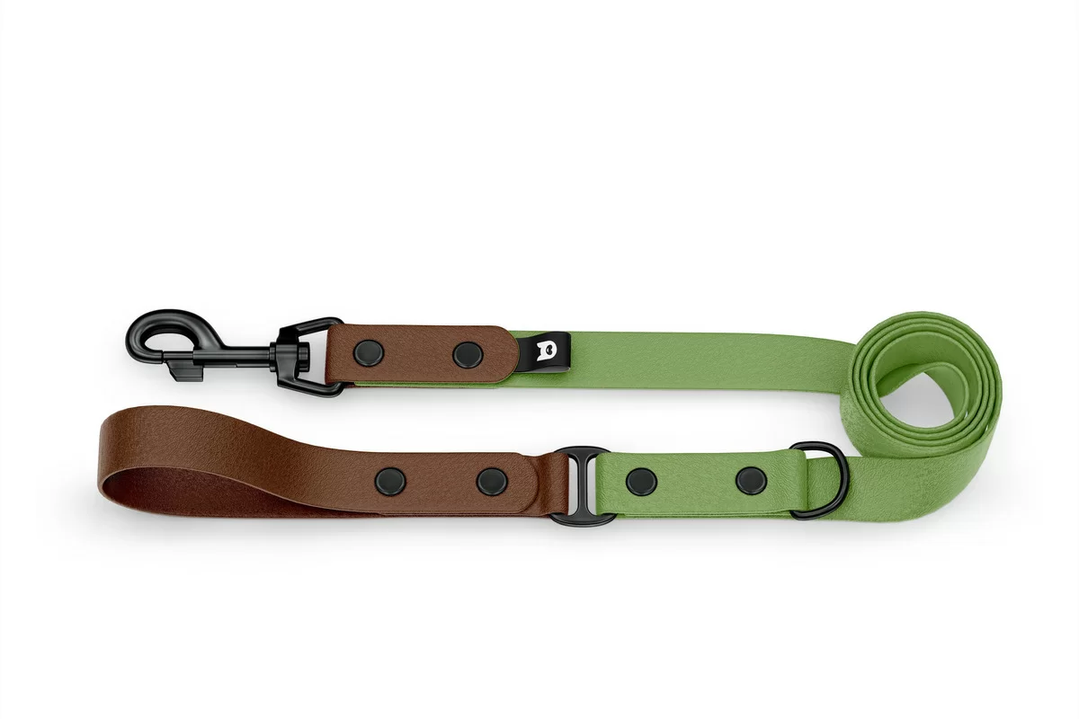 Duo-Leine für Hunde: Dunkelbraun & Oliv mit Komponenten aus Schwarz
