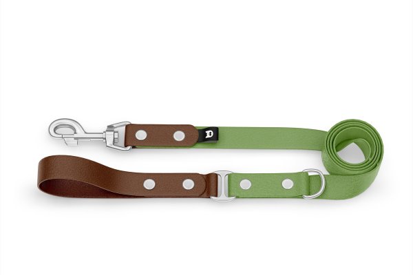 Duo-Leine für Hunde: Dunkelbraun & Oliv mit Komponenten aus Silber