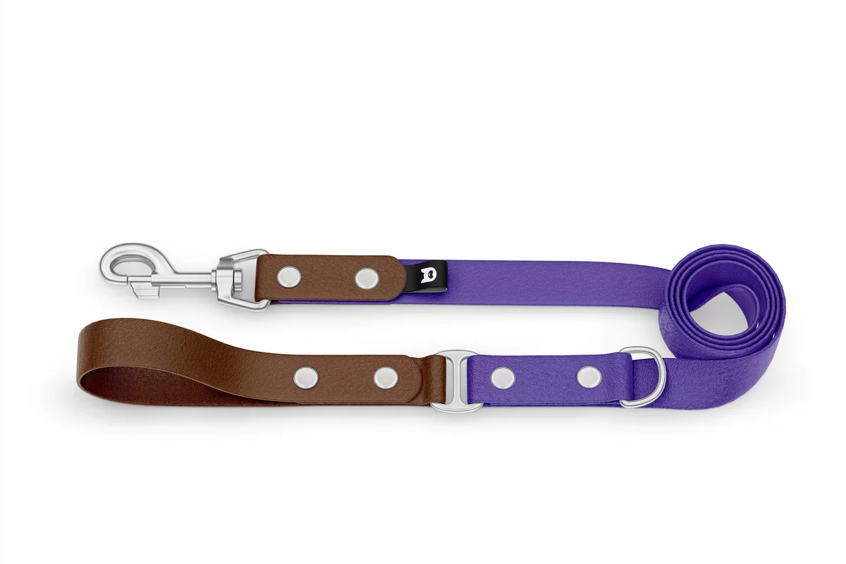 Duo-Leine für Hunde: Dunkelbraun & Violett mit Komponenten aus Silber