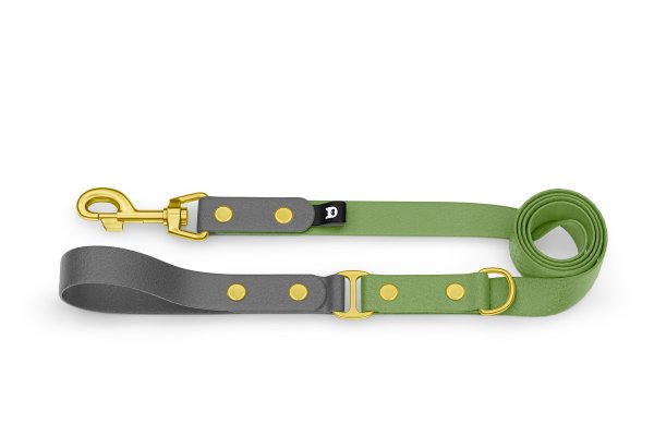 Duo-Leine für Hunde: Grau & Oliv mit Komponenten aus Gold