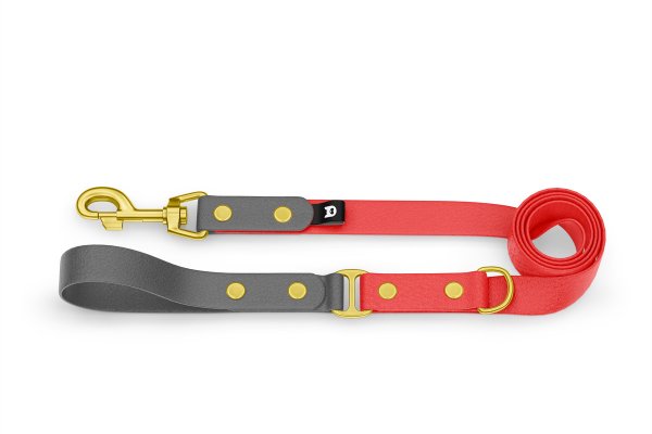 Duo-Leine für Hunde: Grau & Rot mit Komponenten aus Gold