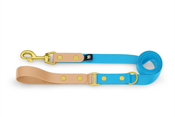 Duo-Leine für Hunde: Hellbraun & Hellblau mit Komponenten aus Gold