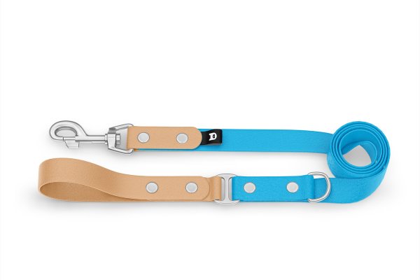Duo-Leine für Hunde: Hellbraun & Hellblau mit Komponenten aus Silber