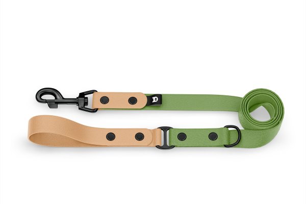 Duo-Leine für Hunde: Hellbraun & Oliv mit Komponenten aus Schwarz