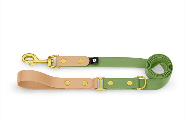 Duo-Leine für Hunde: Hellbraun & Oliv mit Komponenten aus Gold
