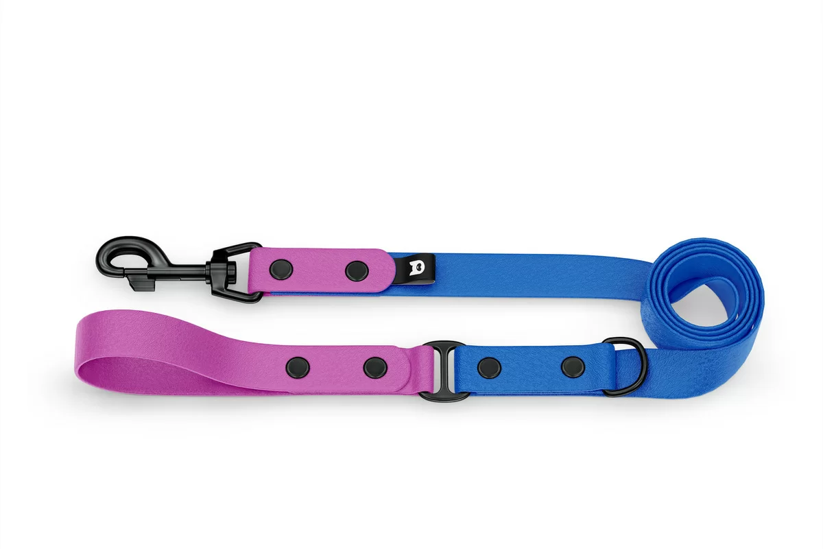 Duo-Leine für Hunde: Hellviolett & Blau mit Komponenten aus Schwarz