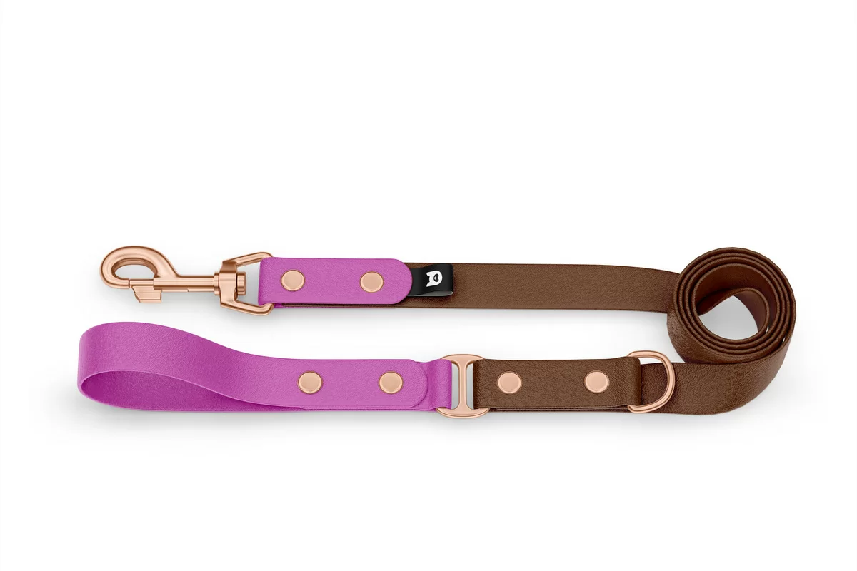 Duo-Leine für Hunde: Hellviolett & Dunkelbraun mit Komponenten aus Rosegold