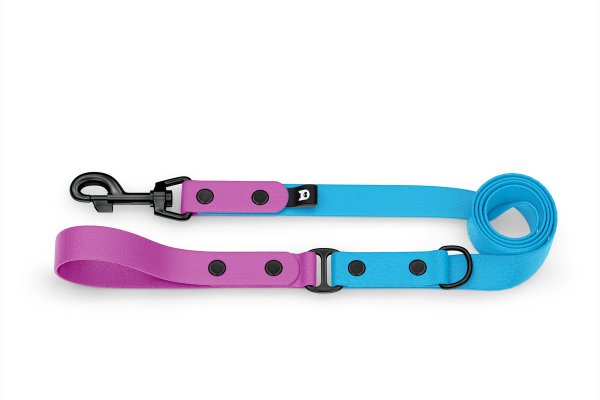 Duo-Leine für Hunde: Hellviolett & Hellblau mit Komponenten aus Schwarz