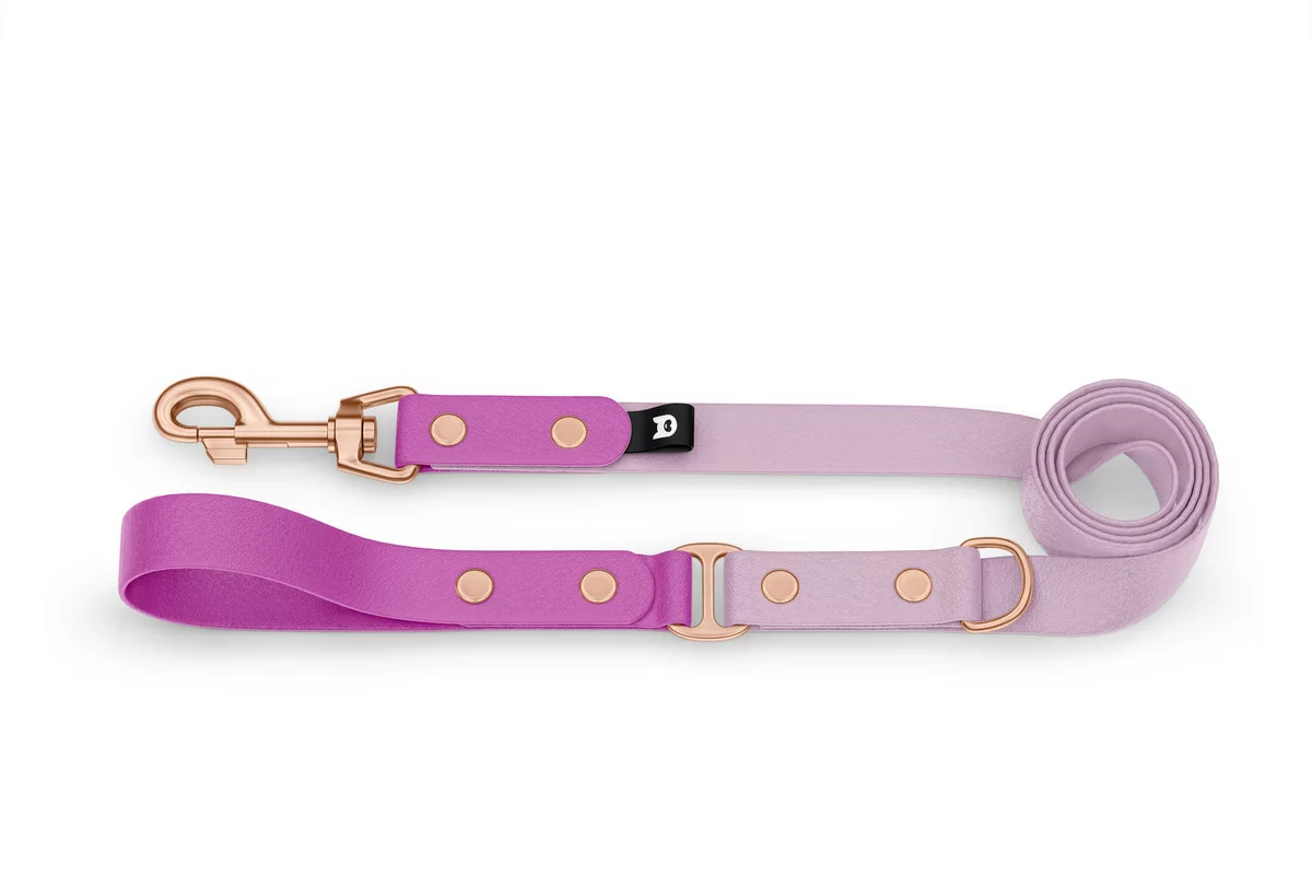 Duo-Leine für Hunde: Hellviolett & Flieder mit Komponenten aus Rosegold