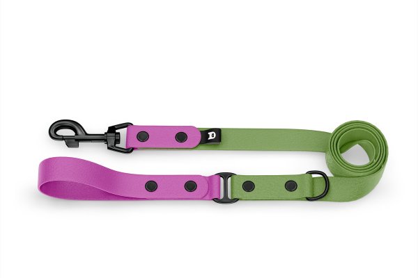 Duo-Leine für Hunde: Hellviolett & Oliv mit Komponenten aus Schwarz