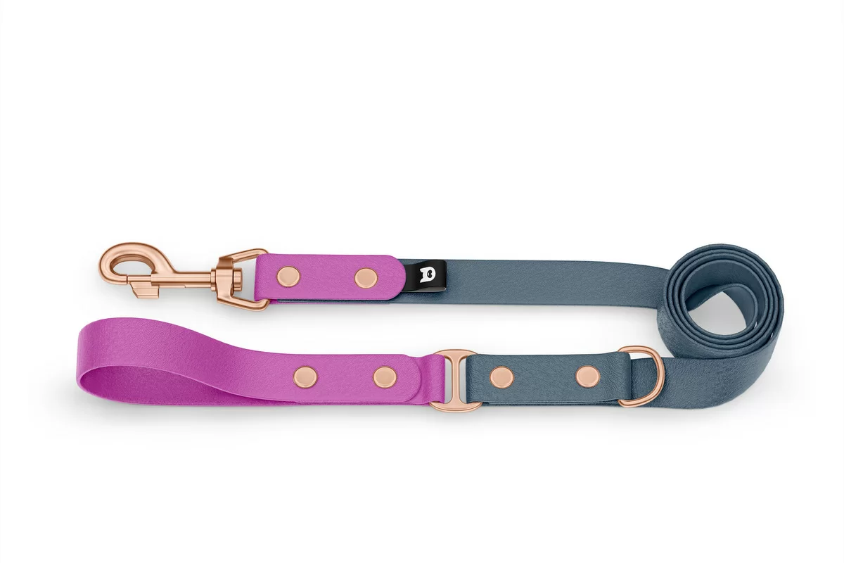 Duo-Leine für Hunde: Hellviolett & Petrol mit Komponenten aus Rosegold