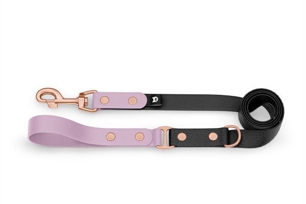 Duo-Leine für Hunde: Flieder & Schwarz mit Komponenten aus Rosegold