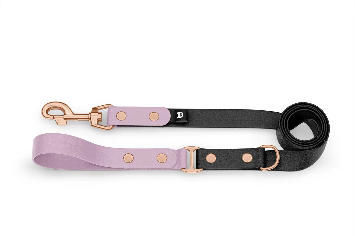 Duo-Leine für Hunde: Flieder & Schwarz mit Komponenten aus Rosegold