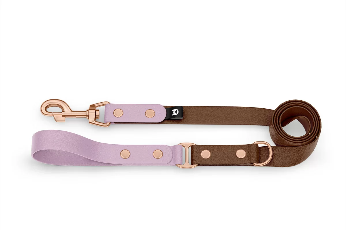 Duo-Leine für Hunde: Flieder & Dunkelbraun mit Komponenten aus Rosegold