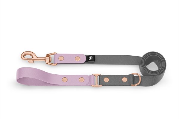 Duo-Leine für Hunde: Flieder & Grau mit Komponenten aus Rosegold
