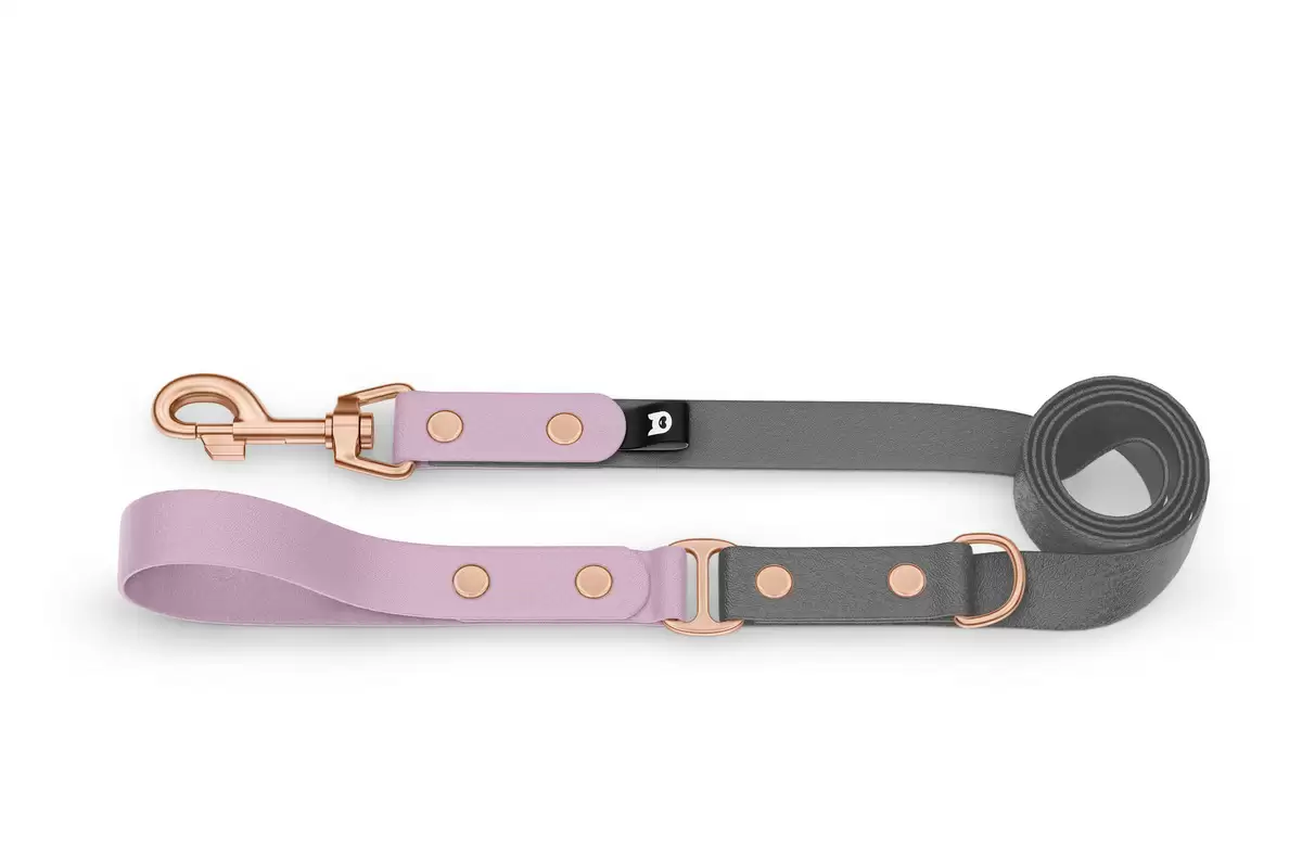 Duo-Leine für Hunde: Flieder & Grau mit Komponenten aus Rosegold