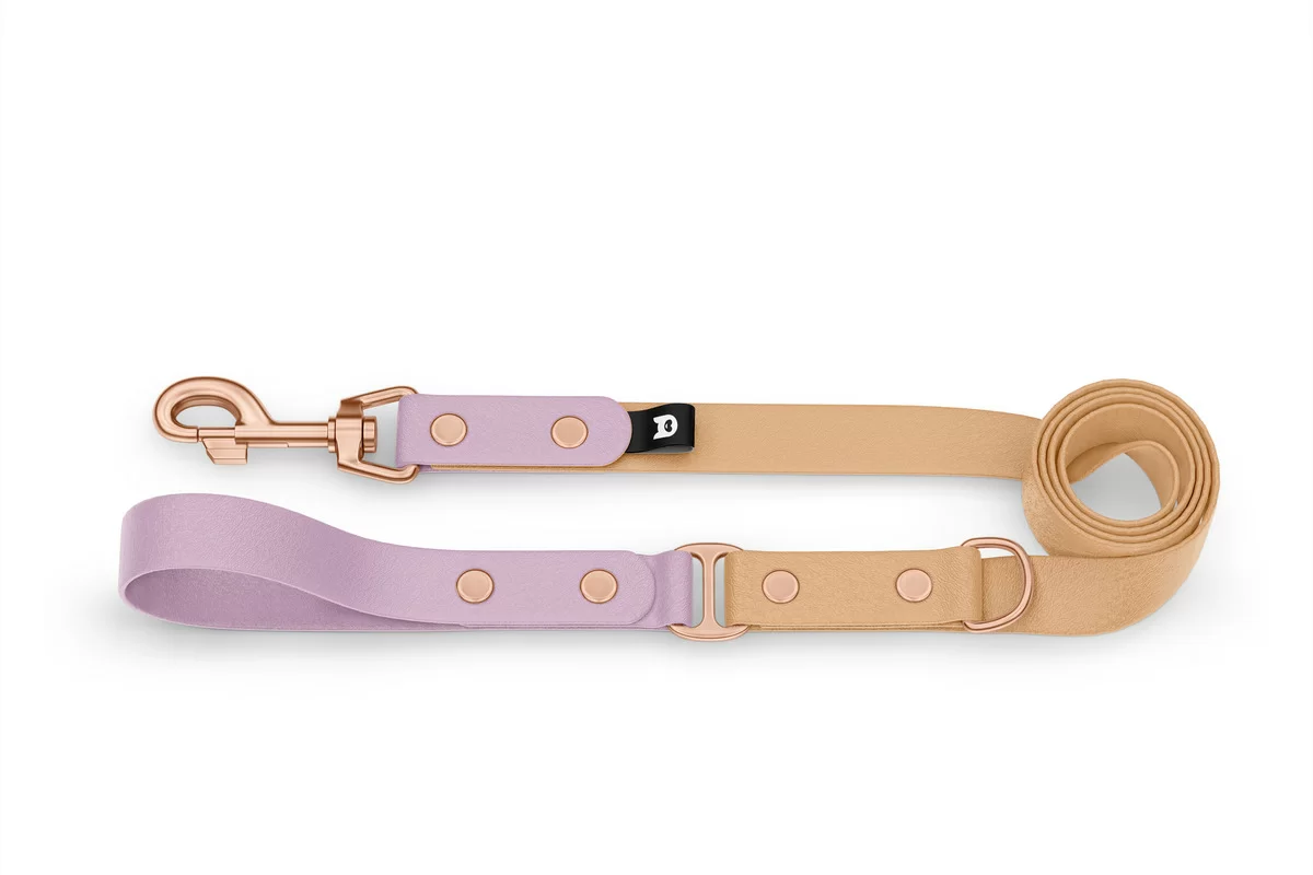 Duo-Leine für Hunde: Flieder & Hellbraun mit Komponenten aus Rosegold